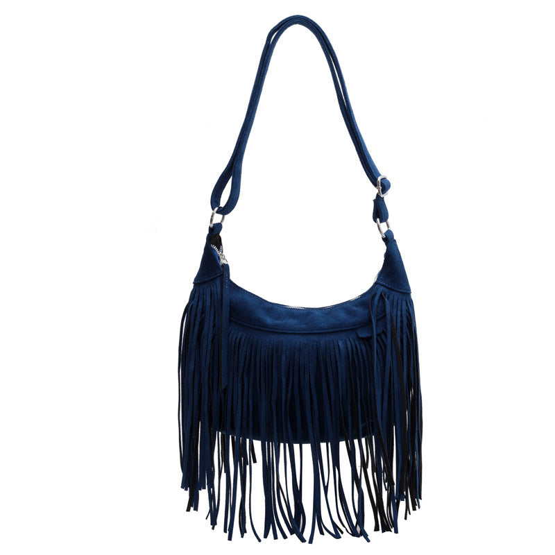 Venta al por mayor Bolso de hombro con borla esmerilada de poliéster