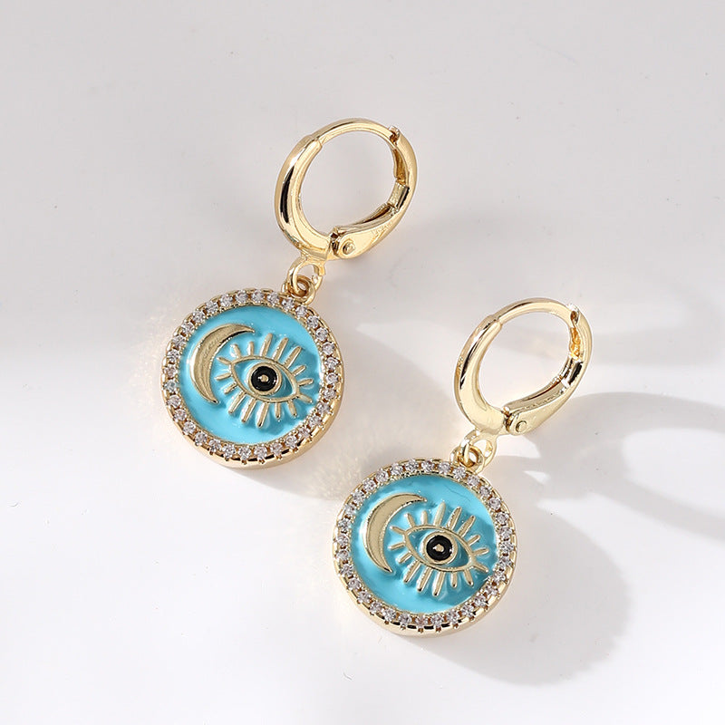 Wholesale Oil Drops Devil's Eye Micropaved Zircon Copper Earrings