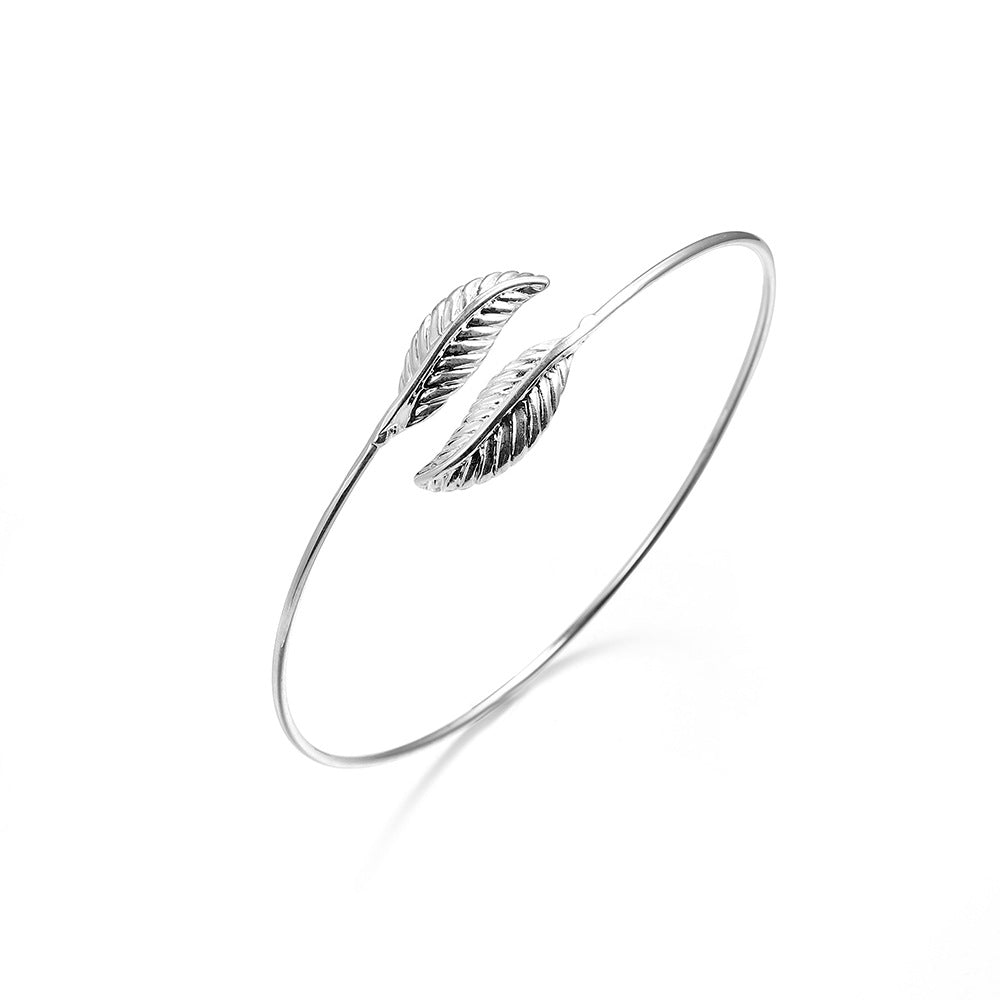 Wholesale Silver Plated Leaf Feather Copper Bracelet