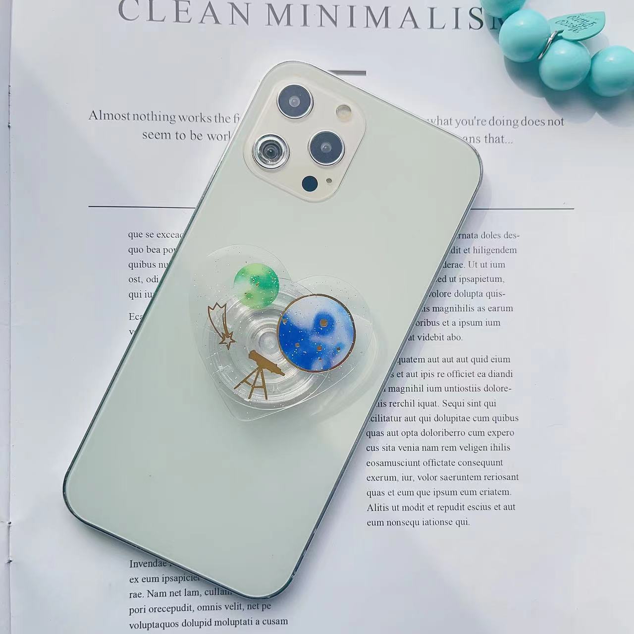 Tenedor transparente al por mayor del airbag del teléfono móvil del polvo fino del planeta de la forma del corazón