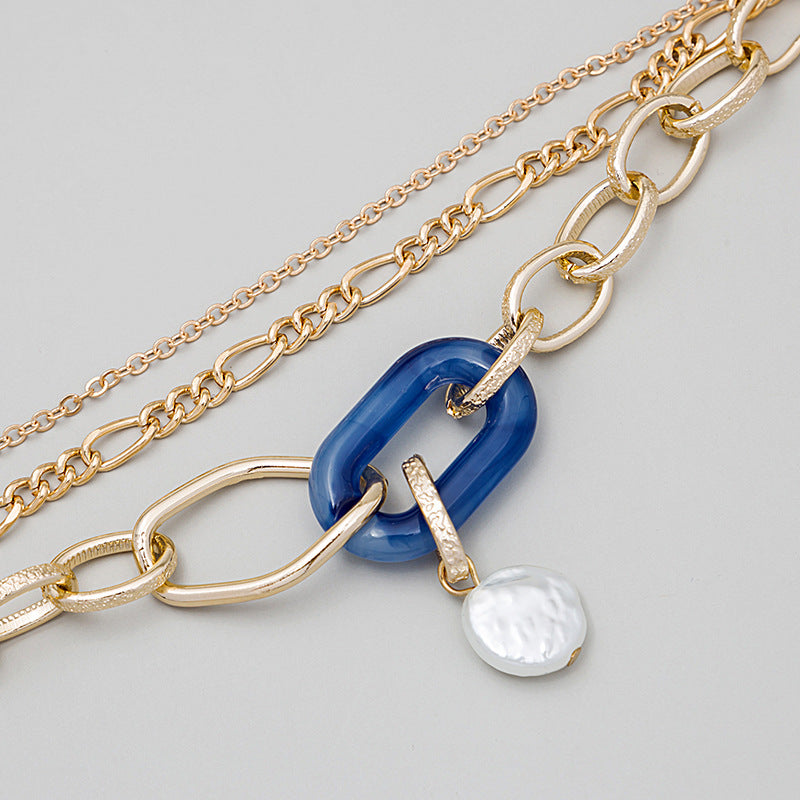 Wholesale Multilayer Vintage Chain Pearl Resin Bracelet