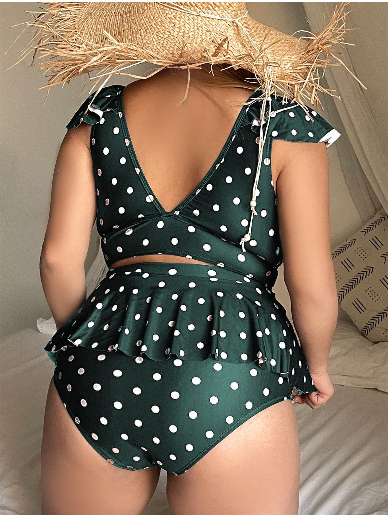 Trajes de baño de lunar XL de volante al por mayor