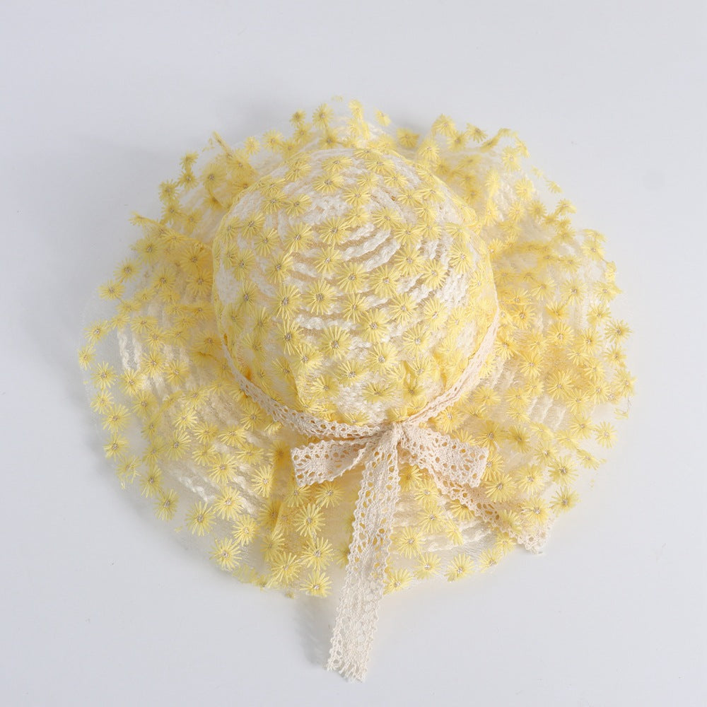 Wholesale Flower Lace Bow Kids Straw Hat