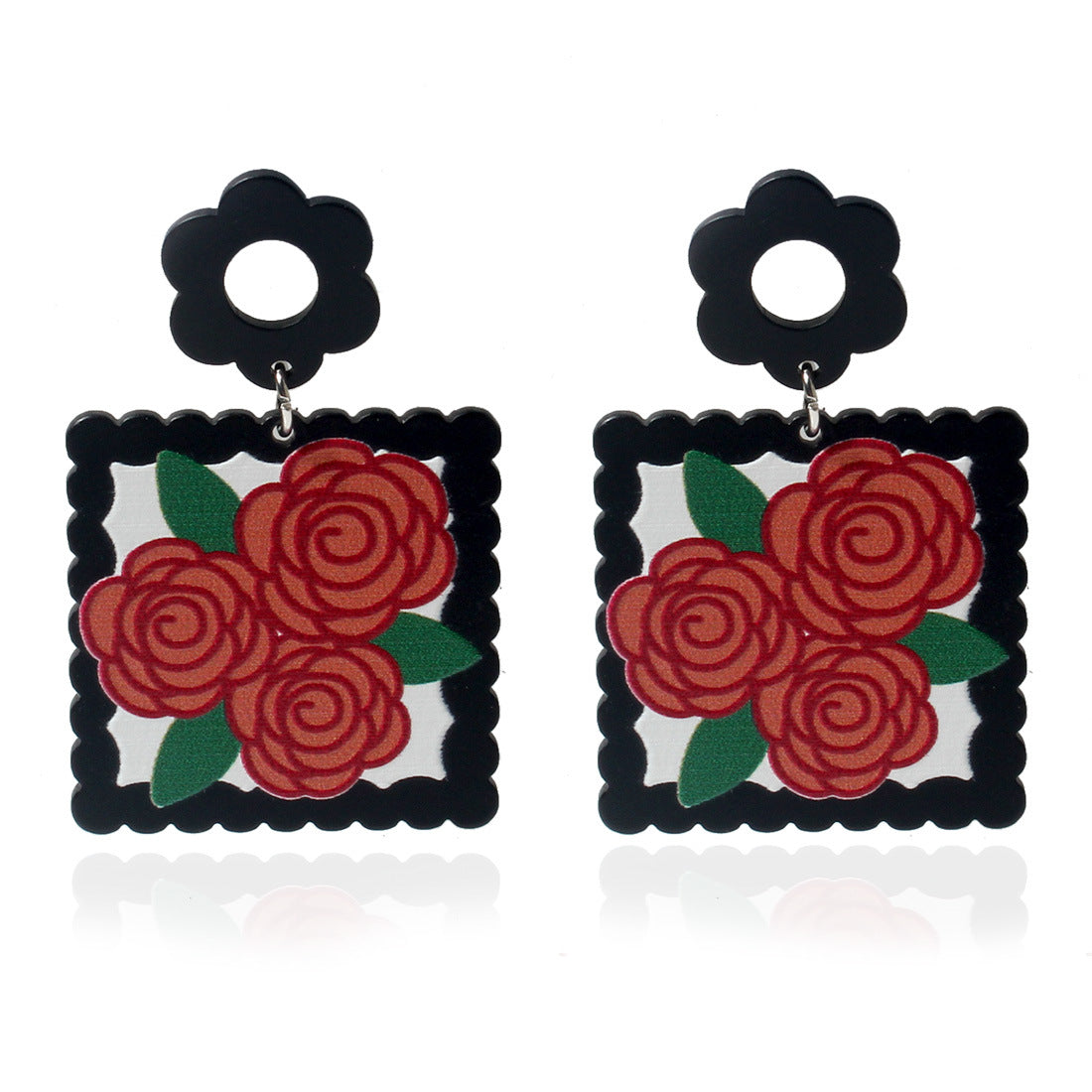 Wholesale Vintage Square Rose Alloy Earrings