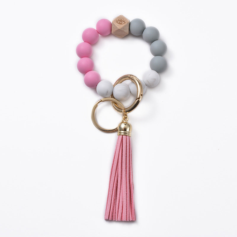 Llavero de muñeca con cuentas de silicona al por mayor