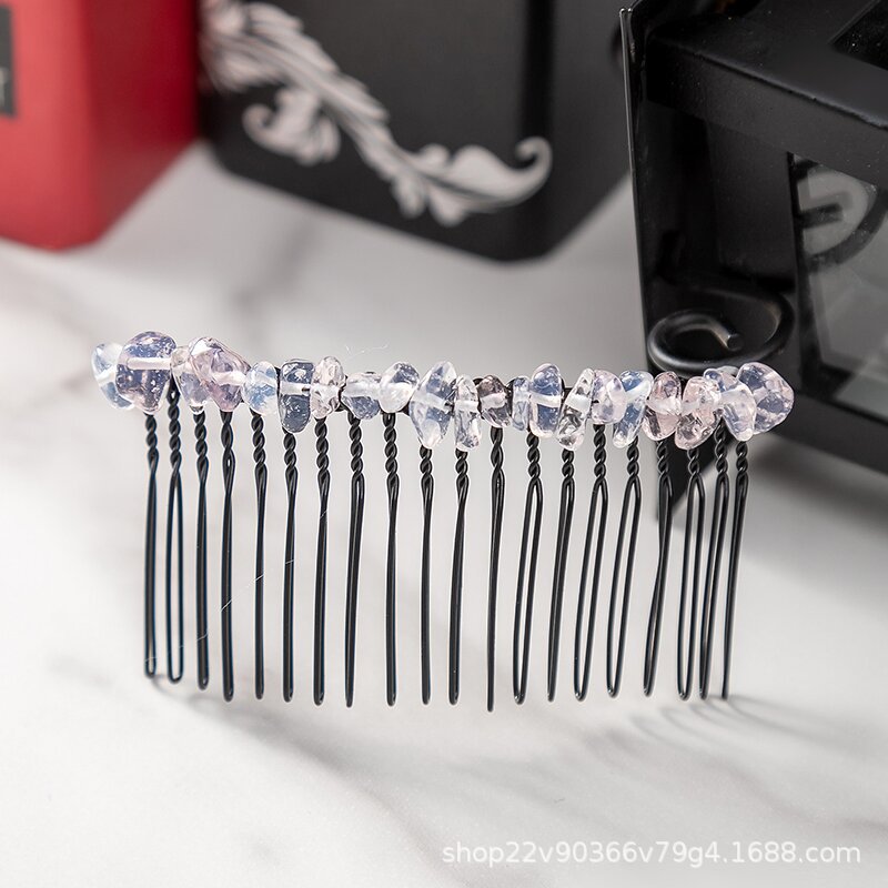 Wholesale Gravel Crystal 20 Teeth Black Hair Comb Metal Hair Clips
