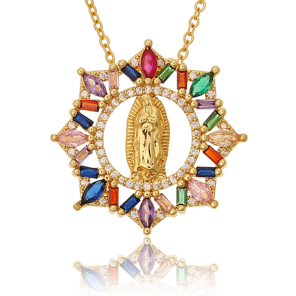 Wholesale Copper Micropaved Zircon Virgin Mary Pendant Believer Necklace