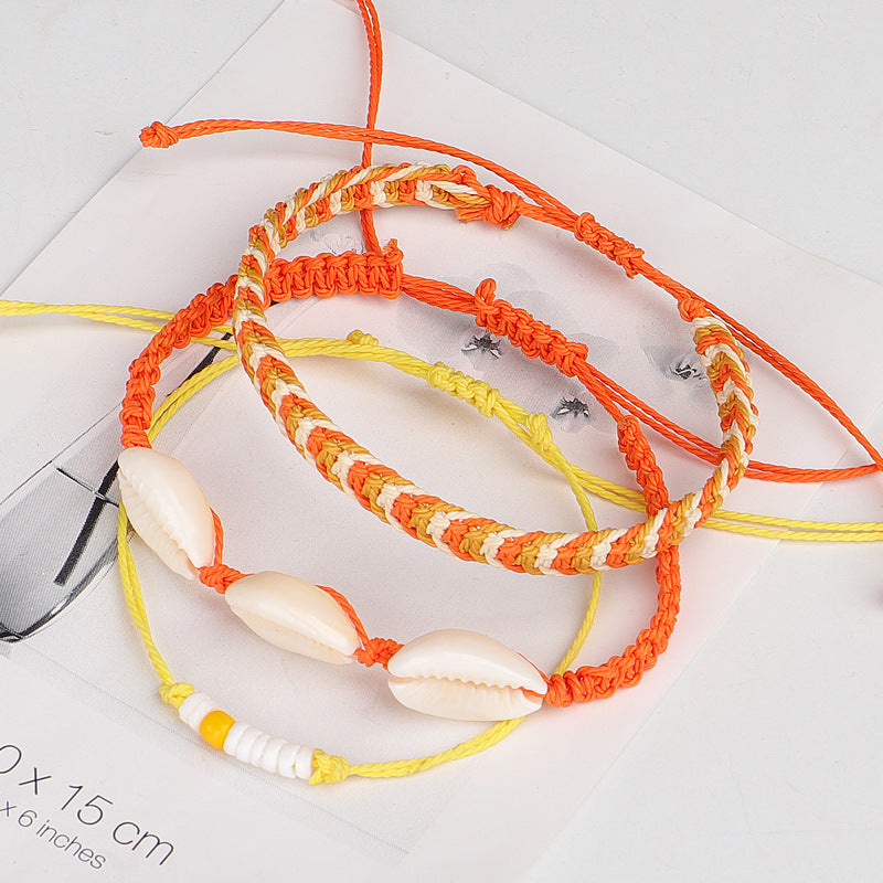 Wholesale Bohemian Colorful Wax Thread Seashell Bracelet Set