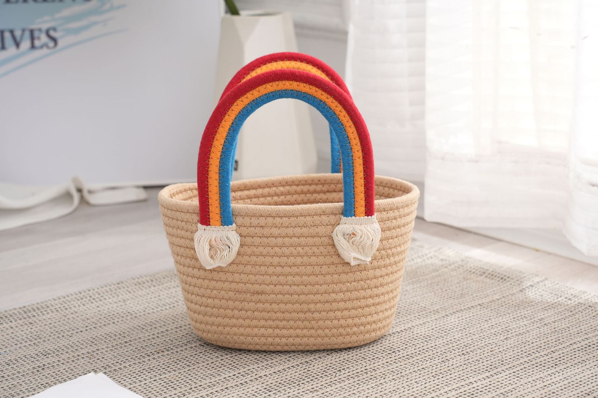 Venta al por mayor Bolso De Arco Iris Tejido De Cuerda De Algodón