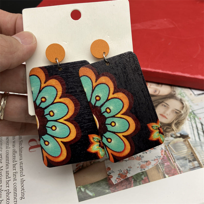 Wholesale Rectangular Wood Earrings