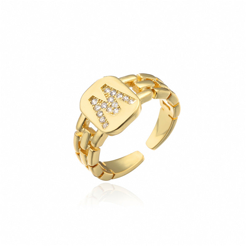 Wholesale Gold Plated 26 Letters Copper Adjustable Rings