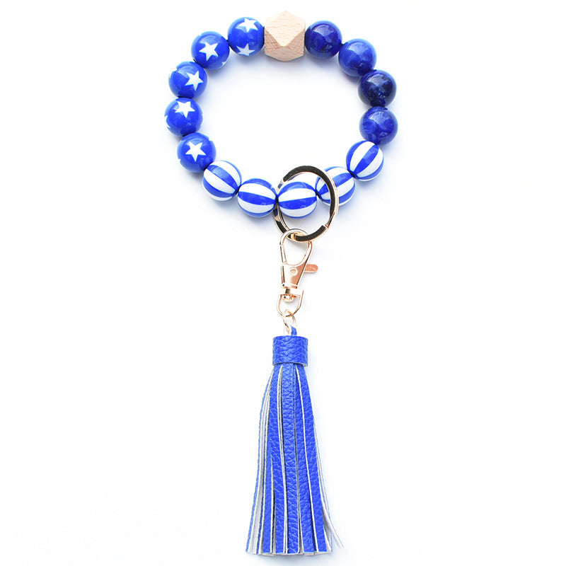 Venta al por mayor Llavero de muñeca de cuentas de madera del Día de la Independencia
