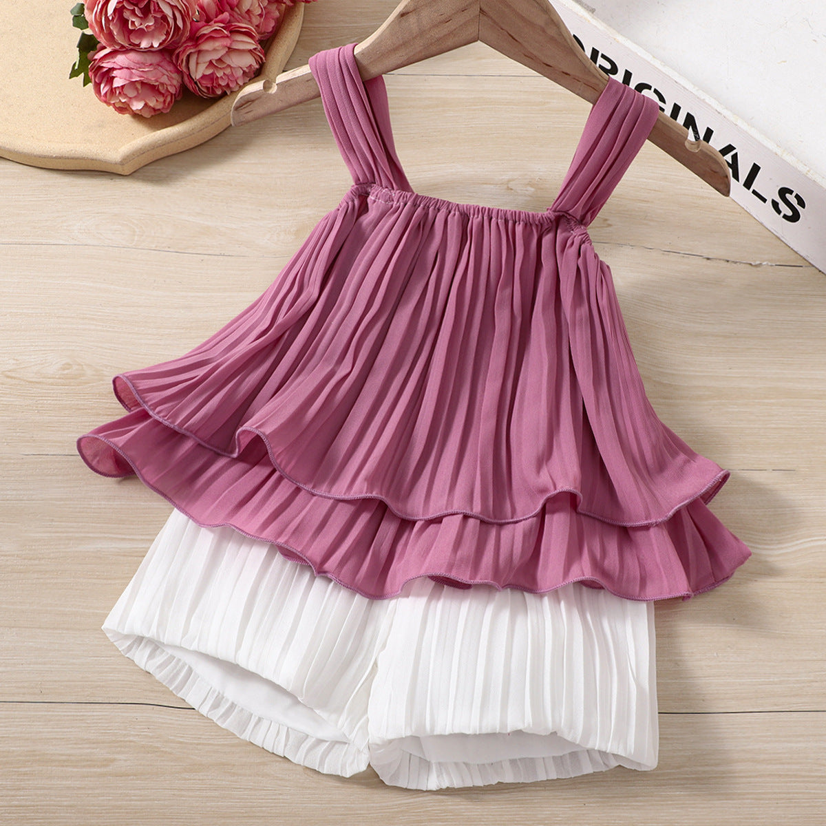 Wholesale Children's Pleated Chiffon Suspender Solid Color Skirt Baby Clothes