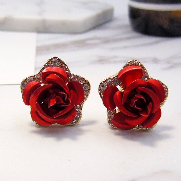 Wholesale Pentagram Inlaid Rose Alloy Earrings