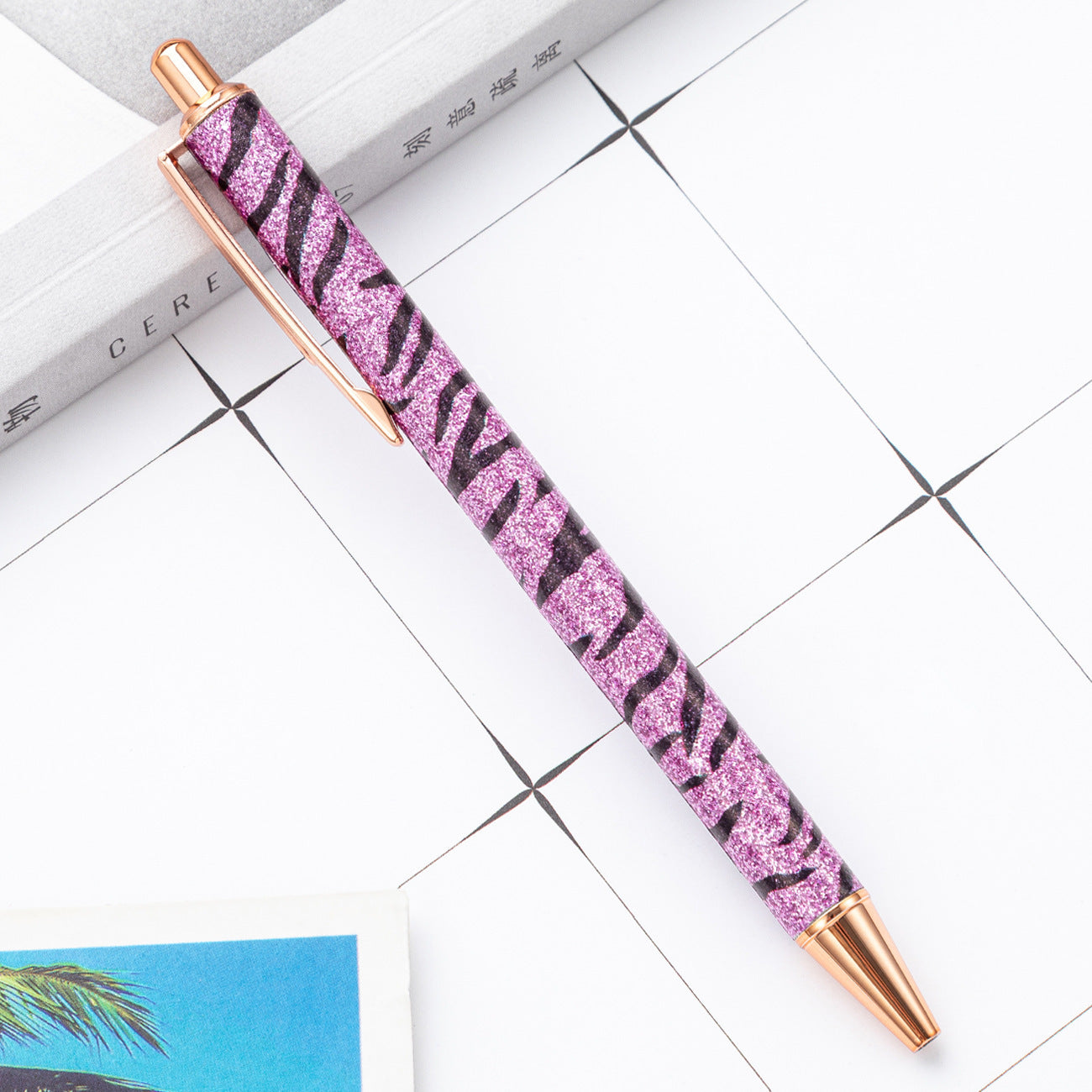 Wholesale Metal Zebra Pattern Gold Powder Bouncing Ballpoint Pen