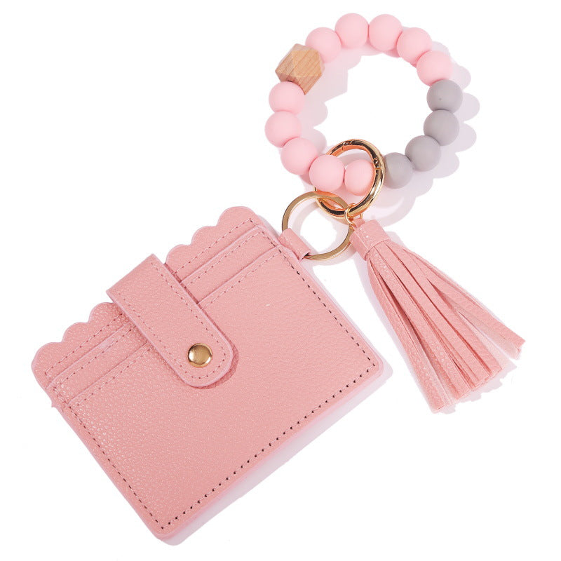 Wholesale Tassel Card Bag Silicone Beaded Wrist Key Chain