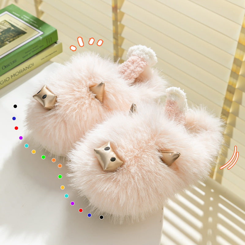 Wholesale cow devil warm autumn and winter long-haired girls cotton slippers cute home cotton slippers