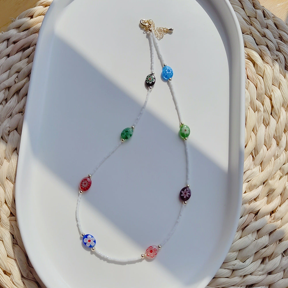 Wholesale Colored Flower Beads Glass Beaded Necklace