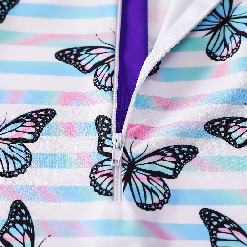 Wholesale Kids One Piece Long Sleeve Sun Protection Polyester Swimwear