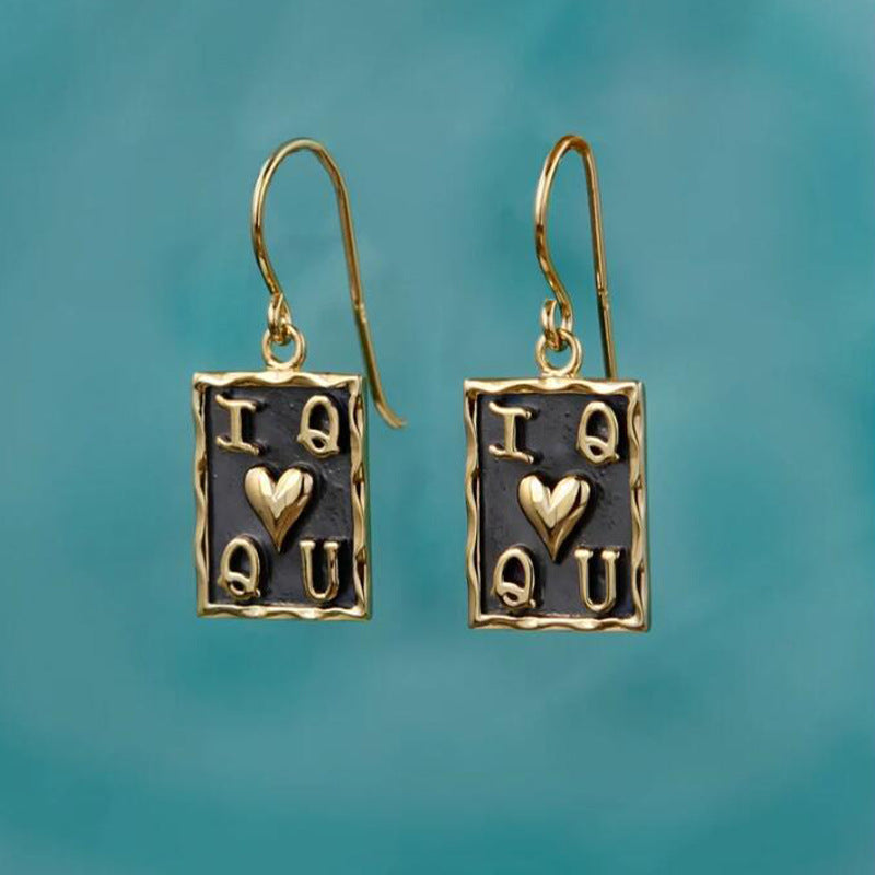 Wholesale Vintage Oil Dripping Poker Alloy Earrings