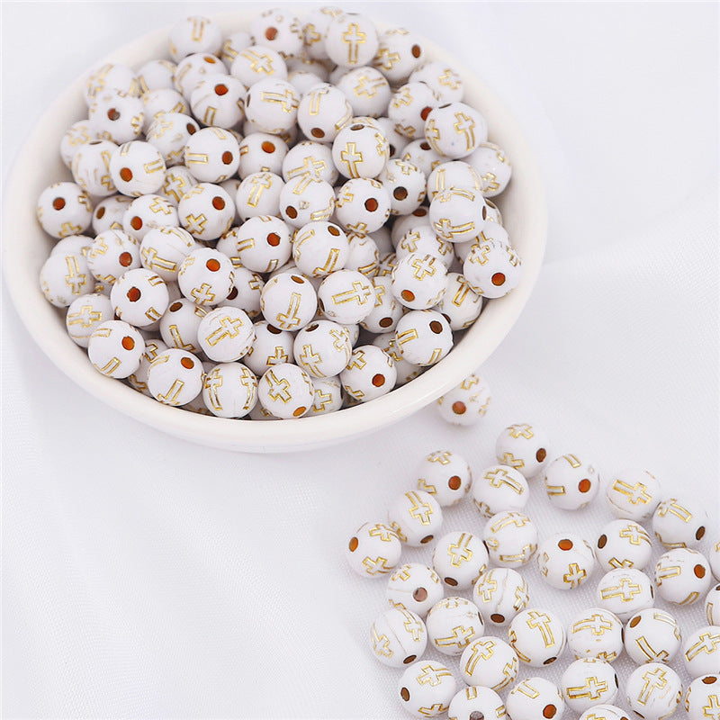 Wholesale 8MM 100PCS/Pack Acrylic Cross Round Beads