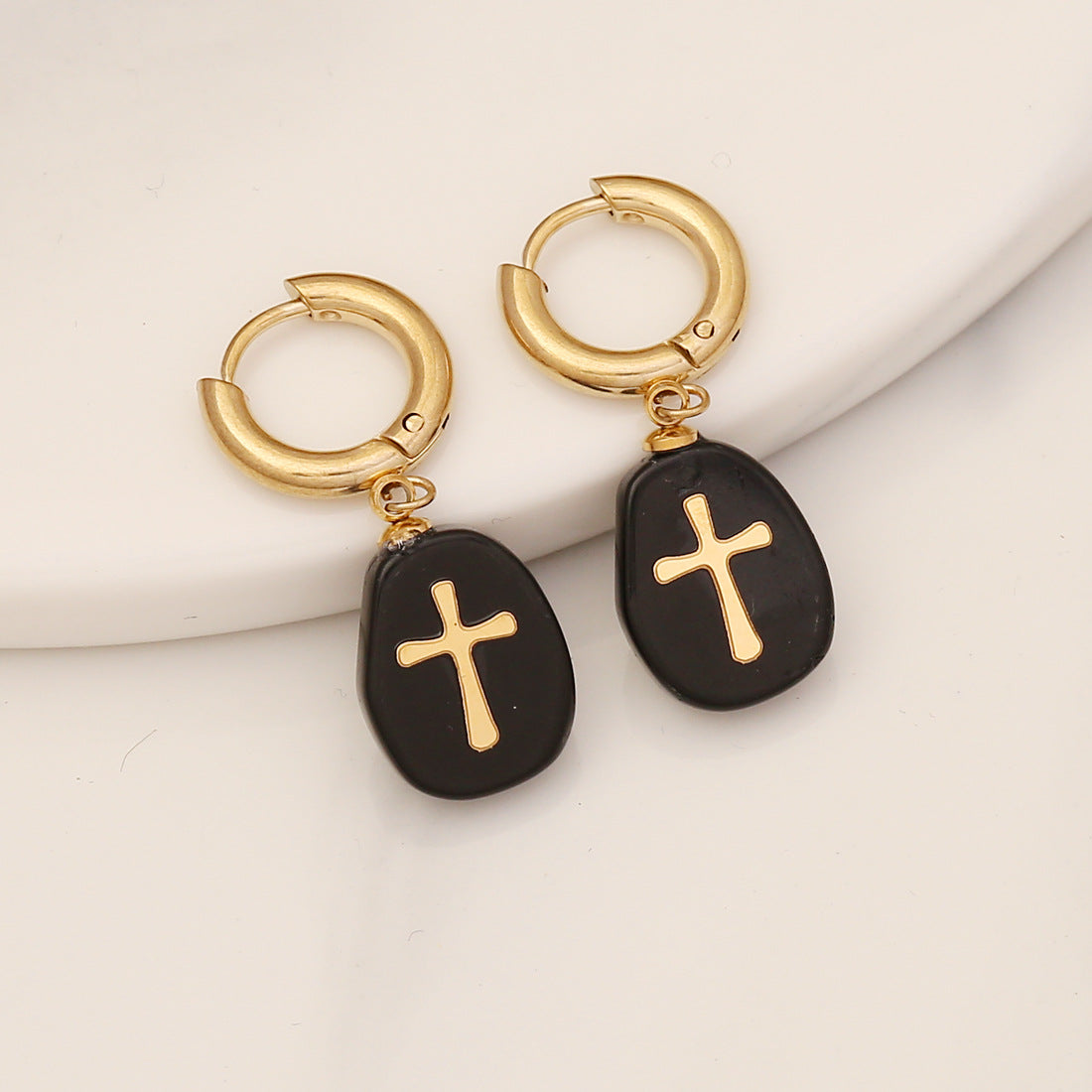 Wholesale Natural Stone Cross Stainless Steel Earrings