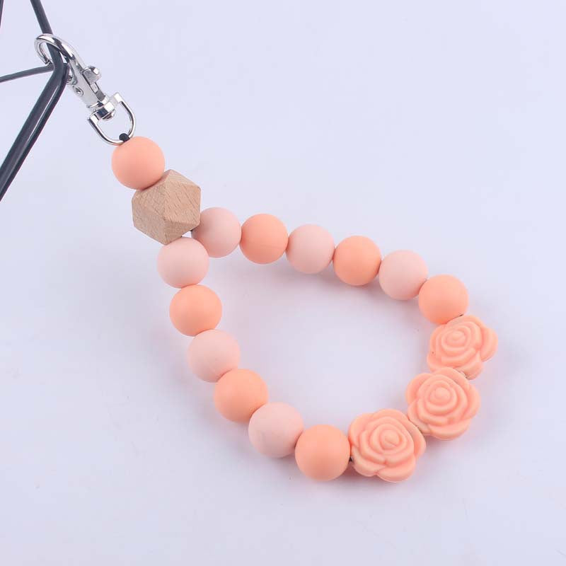 Wholesale Rose Silicone Beaded Wrist Keychain