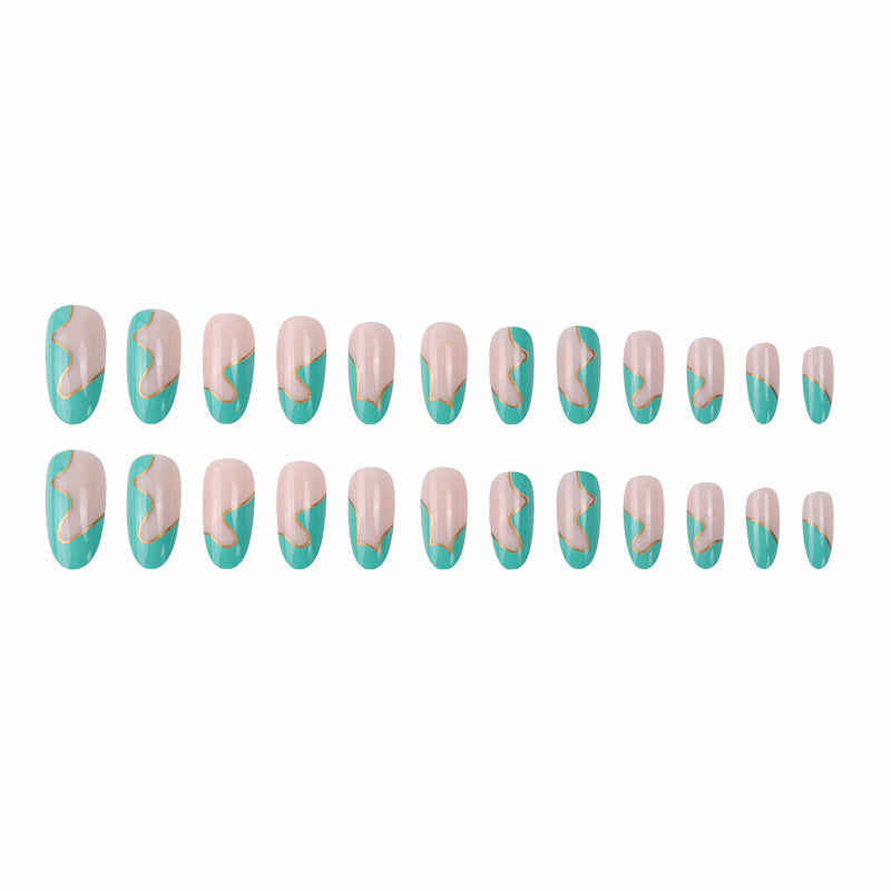 Wholesale Long Round Head Mint Green Gold Thread Wavy Splicing Manicure Glue