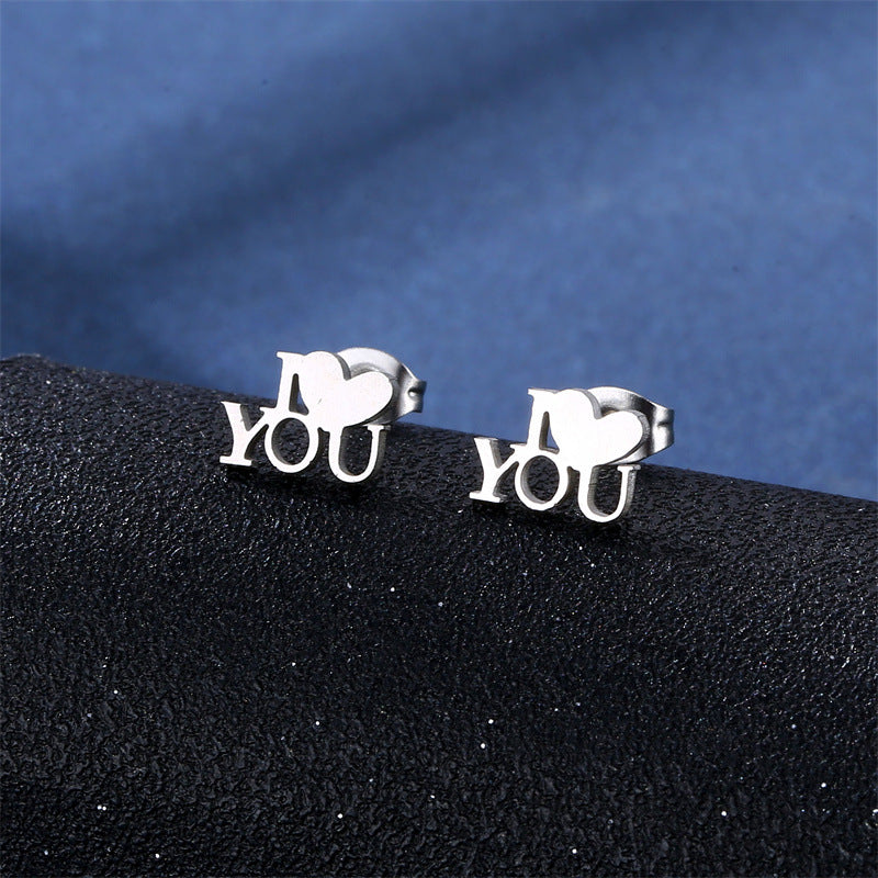 Wholesale Mother's Day Gift I Love You Heart Pendant Necklace Earrings Set