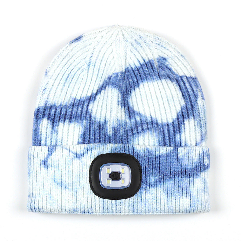 Wholesale Tie Dyed Luminous LED Knitted Hats for Warmth and Night Running Wool Hats