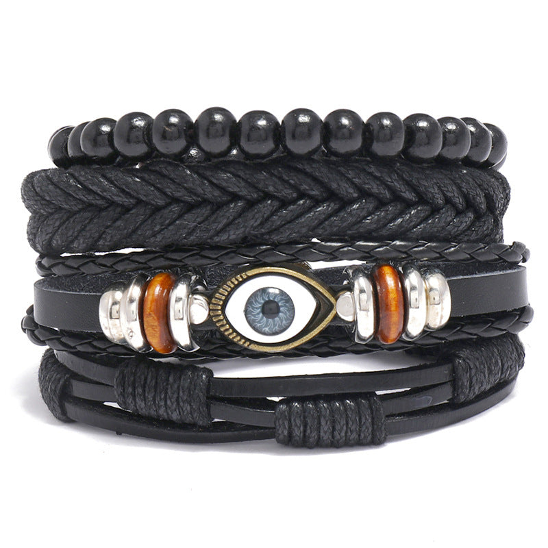 Wholesale Vintage Black Eyes Leather Bracelet Set of Four