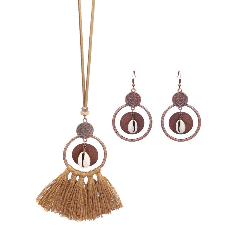 Wholesale Hollow Out Tassel Alloy Earrings Necklaces Set