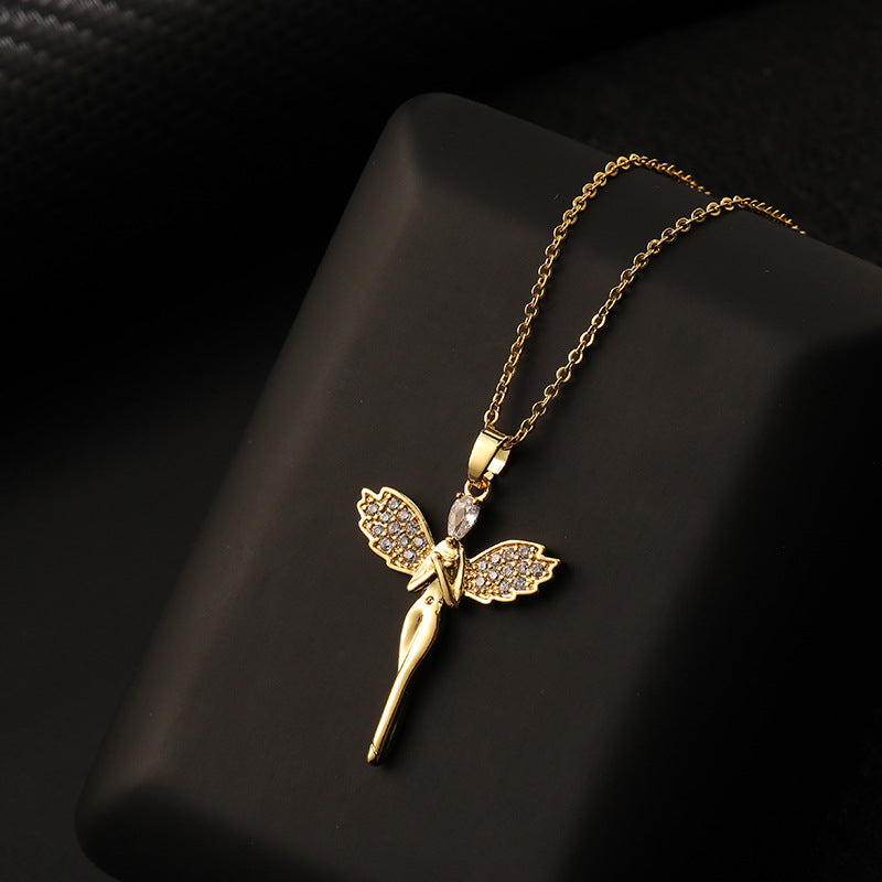 Wholesale Copper Colorful Zircon Angel Girl Necklace