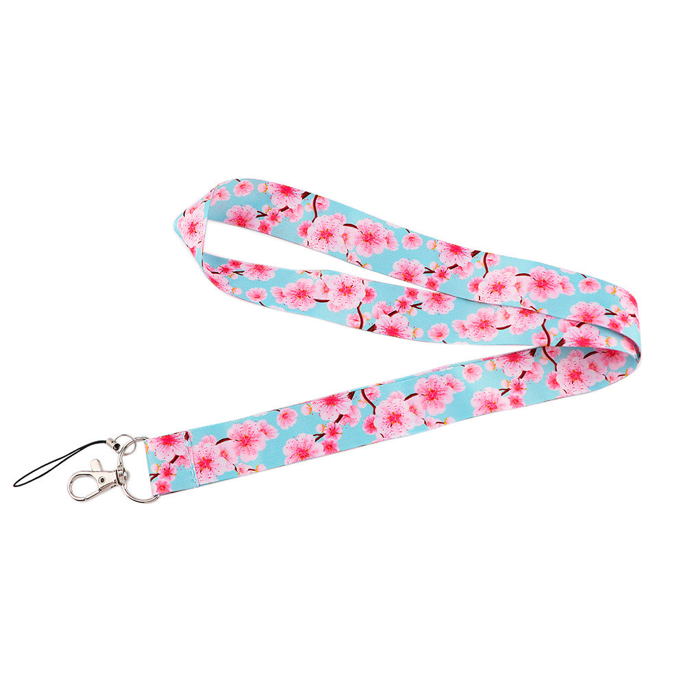 Wholesale 10pcs Polyester Pink Flower Mobile Phone Lanyard Keychain