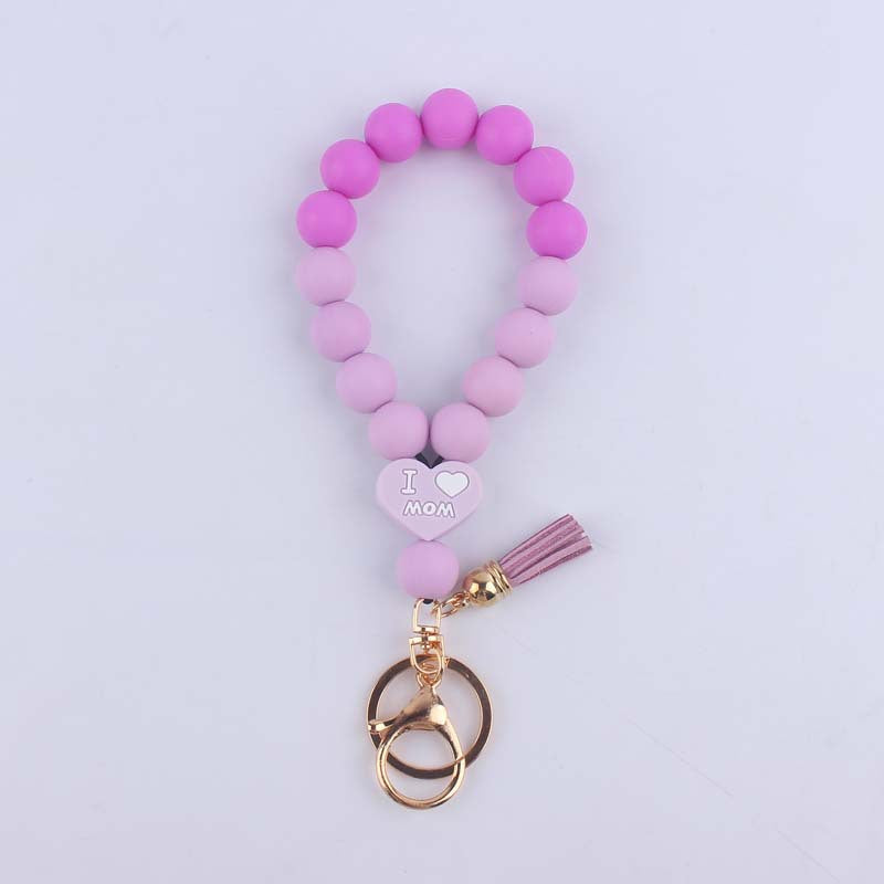 Wholesale DAD MOM Silicone Beaded Tassel Wrist Keychain