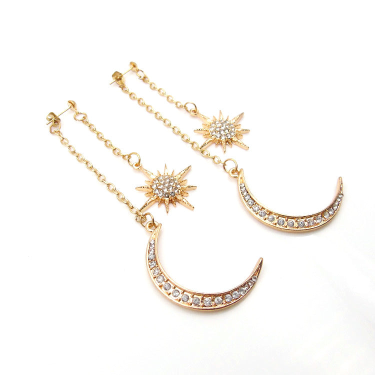 Wholesale Fresh Diamond Crescent Alloy Earrings