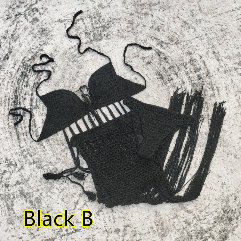 Wholesale Handmade Crochet Tassel Maxi Skirt Bikini Polyester Swimwear