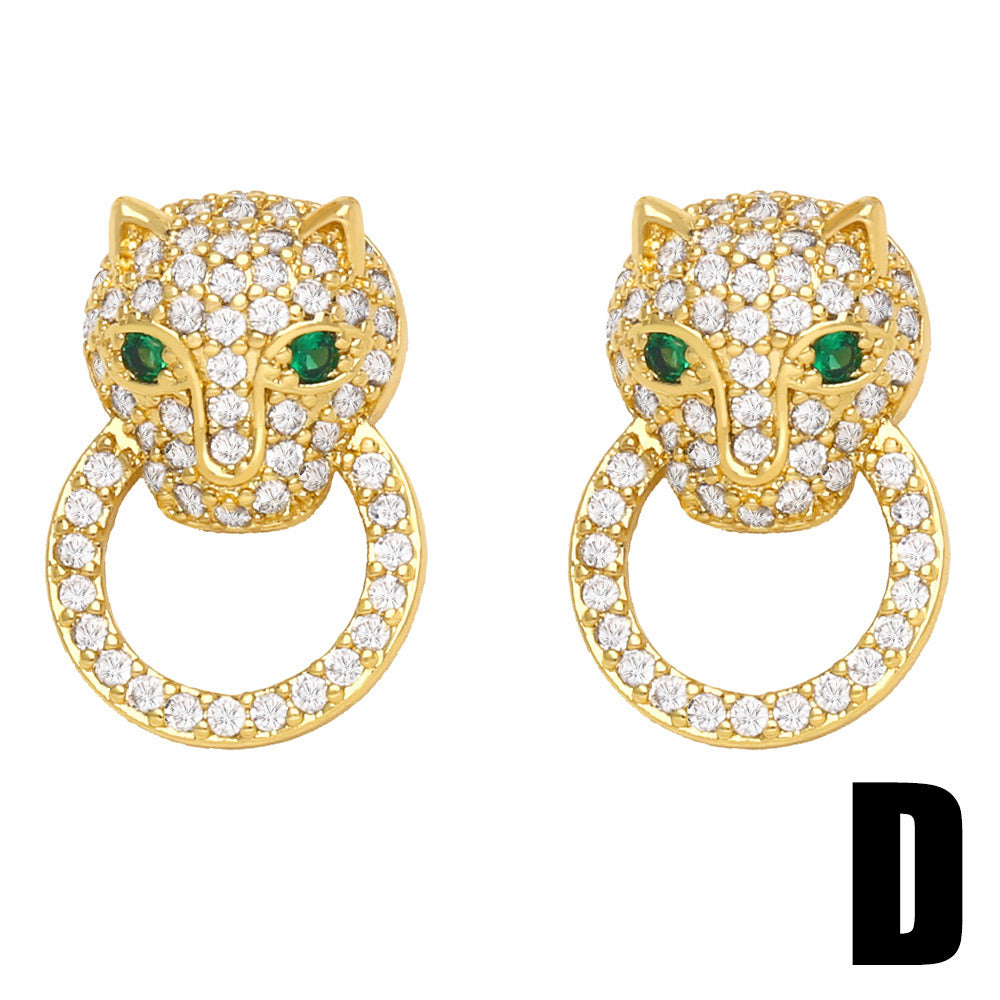 Pendientes De Cobre Con Cabeza De Leopardo Animal al por mayor