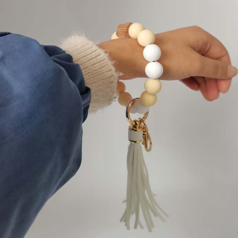 Wholesale Tassel Silicone Beaded Wrist Keychain