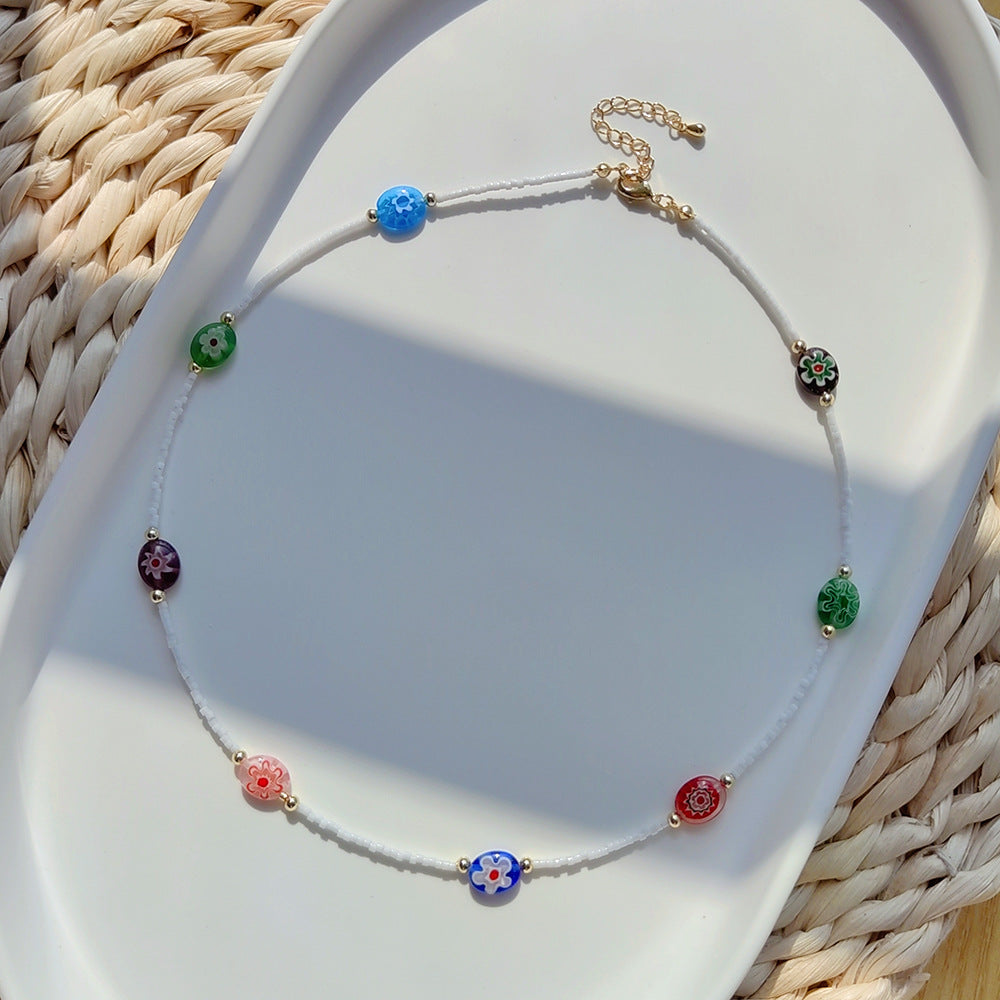 Wholesale Colored Flower Beads Glass Beaded Necklace