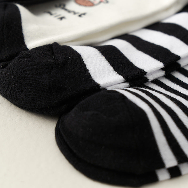 Wholesale Milk Cow Embroidered Striped Cotton Boat Sock