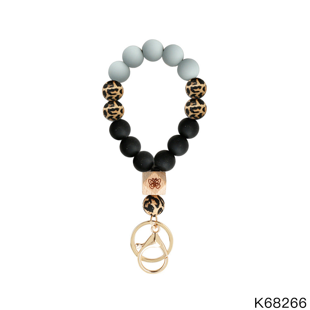 Wholesale Keychains Silicone Wood Beads Bohemian Vintage Wrist Keychain