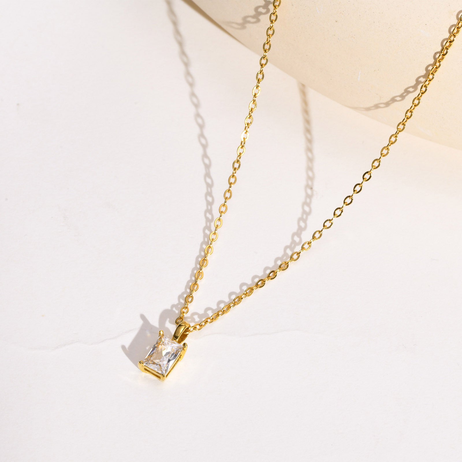 Wholesale Titanium Steel Square Zircon Necklace