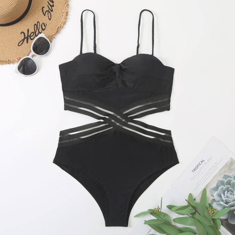 Wholesale Black Triangle Jumpsuit Polyester Swimwear