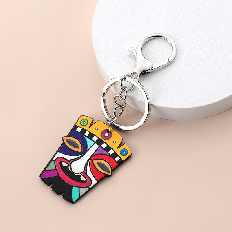 Wholesale Acrylic Boho Villain Face Mask Keychain