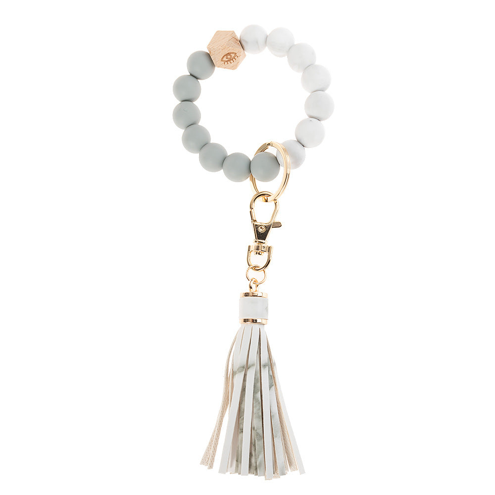 Llavero de muñeca con cuentas de madera de arcilla polimérica al por mayor