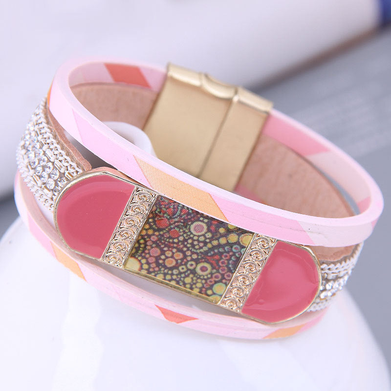 Wholesale Diamond Leather Magnetic Buckle Alloy Bracelet