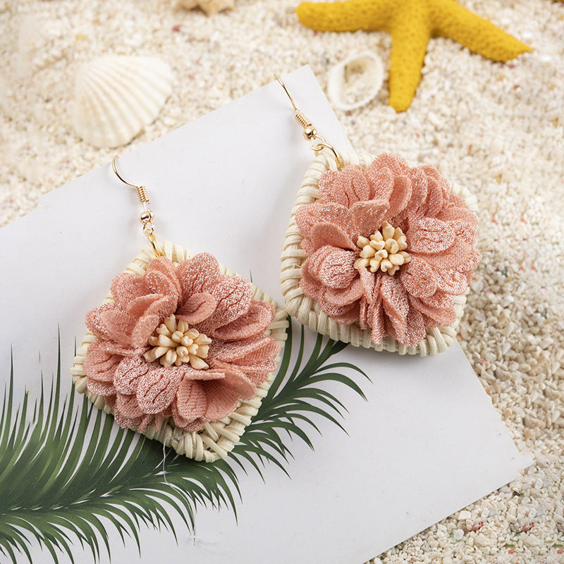 Wholesale Rustic Flower Rattan Alloy Earrings