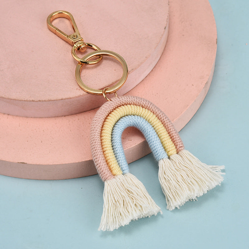 Wholesale Hand Woven Rainbow Tassels Keychains