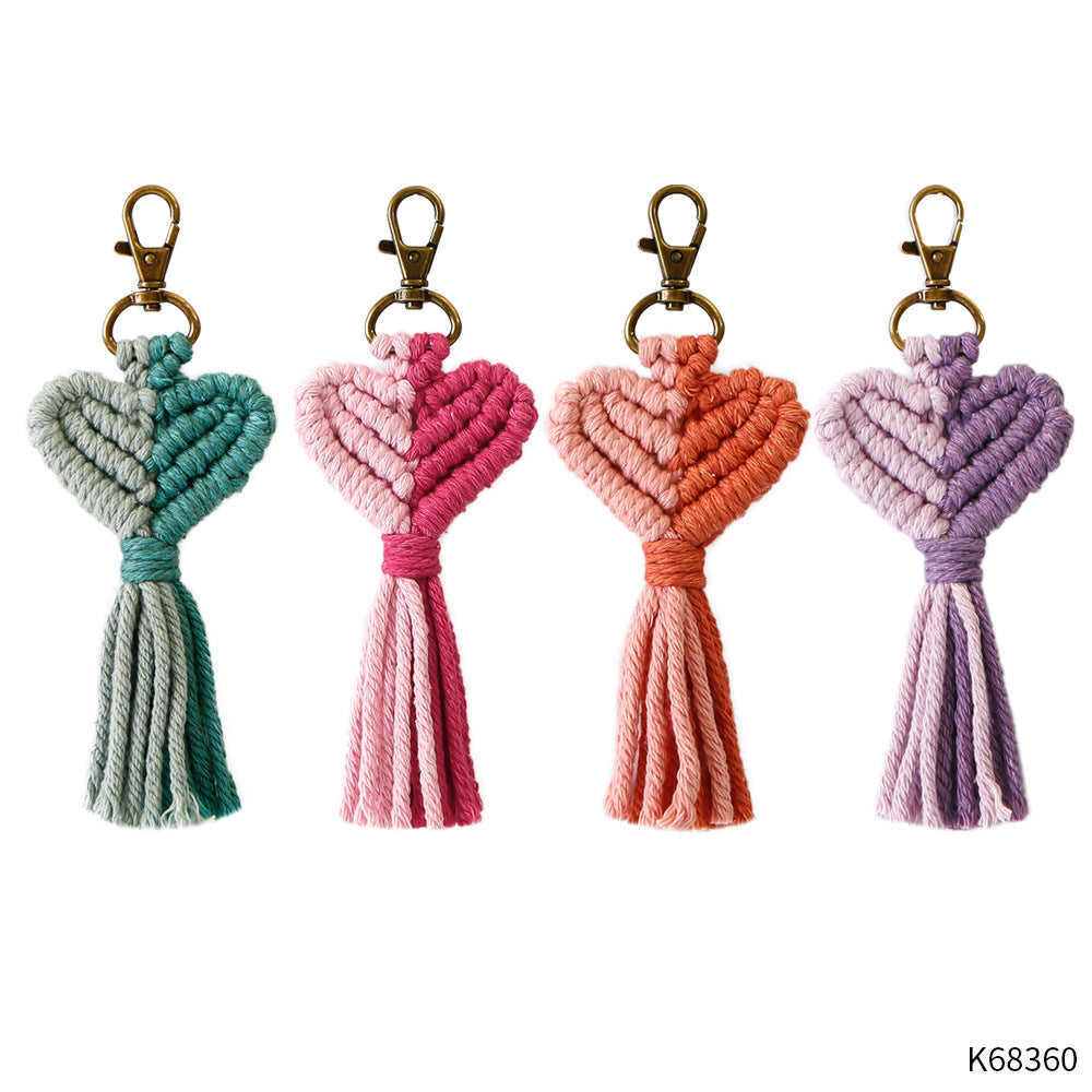 Wholesale Cotton String Zinc Alloy Heart Tassel Keychain